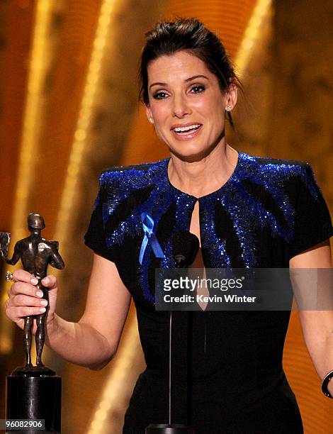 Actress Sandra Bullock accepts the Female Actor In A Leading Role award for " The Bline Side" onstage at the 16th Annual Screen Actors Guild Awards...