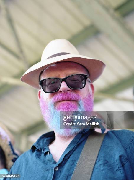 Dulwich hamlet fan with a pink and blue beard. Dulwich Hamlet FC win promotion after a 4-3 penalty shootout against Hendon FC during the Bostik...