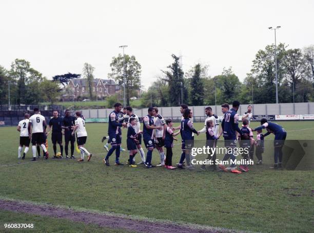 Dulwich Hamlet FC V Margate for the last game of the season at DHFC temporary ground at Imperial Fields on 28th April 2018 in Mitcham, South London...