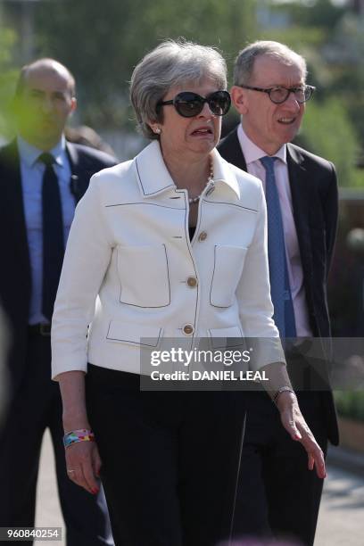 Britain's Prime Minister Theresa May and her husband Philip May visit the 2018 Chelsea Flower Show in London on May 21, 2018. - The Chelsea flower...