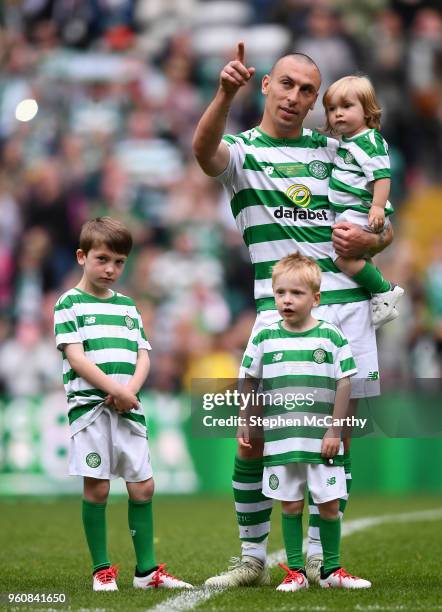 Glasgow , United Kingdom - 20 May 2018; Scott Brown of Celtic with children, from left, Shay, Sonny and Kit, holding, following the Scott Brown's...