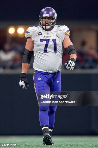 Minnesota Vikings offensive tackle Riley Reiff looks on during an NFL football game between the Minnesota Vikings and Atlanta Falcons on December 3,...