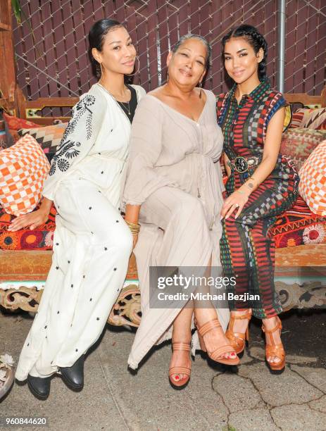 Miyoko Chilombo, Christina Yamamoto, and Jhene Aiko attend NAMI West LA Moroccan Gala Honoring Jhene Aiko at on May 20, 2018 in Los Angeles, United...