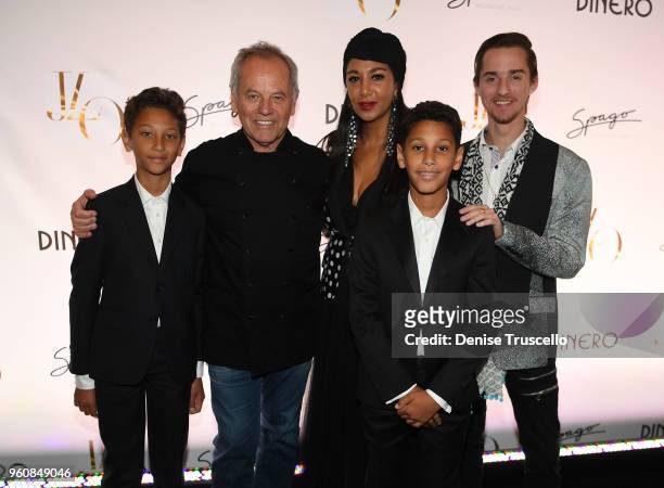 Alexander Puck, Wolfgang Puck, Gelila Puck, Oliver Puck and Byron Puck attend Spago at Bellagio on May 20, 2018 in Las Vegas, Nevada.
