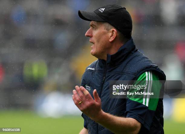 Limerick , Ireland - 20 May 2018; Limerick manager John Kiely near the end of the Munster GAA Hurling Senior Championship Round 1 match between...