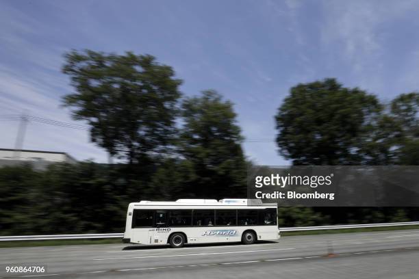 Hino Motors Ltd. Autonomous bus travels along a road during a demonstration at a test course in Hamura, Tokyo Metropolis, Japan, on Monday, May 21,...