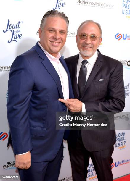 Nelson Albareda and Emilio Estefan at opening night of the live stage production of '¿Que Pasa, USA? Today...40 Years Later' on May 17, 2018 in...