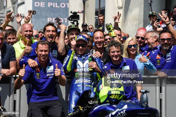 Valentino Rossi celebrate his 3rd place during Le Mans race day.