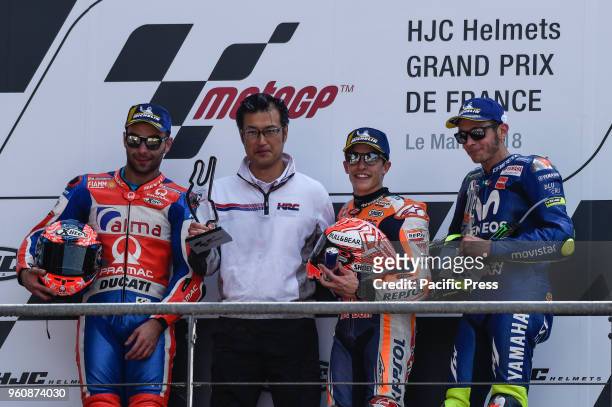 Danilo Petrucci, Marc Marquez and Valentino Rossi, Podium picture during race day.