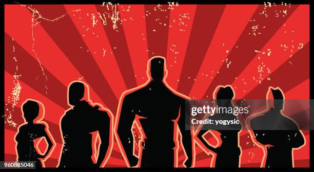 vector retro superheroes team silhouette - superman logo stock illustrations