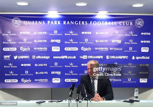 Steve McClaren speaks with the media, as he is officially unveiled as the Queens Park Rangers new manager at Loftus Road on May 21, 2018 in London,...