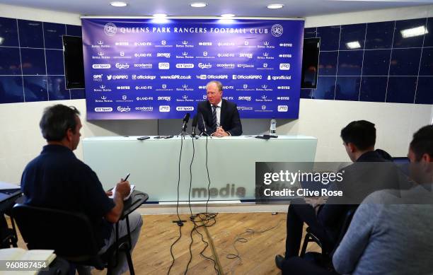 Steve McClaren speaks with the media, as he is officially unveiled as the Queens Park Rangers new manager at Loftus Road on May 21, 2018 in London,...