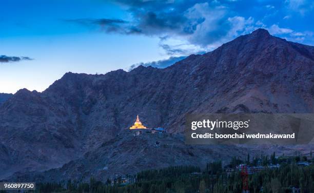 tall shanti stupa near leh, jammu and kashmir, ladakh, india - stupa imagens e fotografias de stock