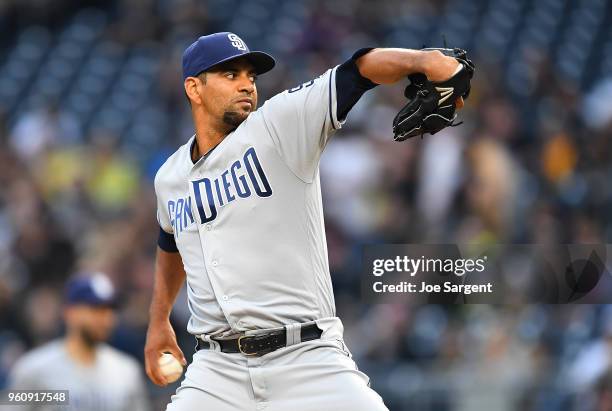 Tyson Ross of the San Diego Padres pitches during the game against the Pittsburgh Pirates at PNC Park on May 18, 2018 in Pittsburgh, Pennsylvania.