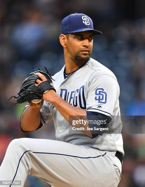 Tyson Ross of the San Diego Padres pitches during the game against the Pittsburgh Pirates at PNC Park on May 18, 2018 in Pittsburgh, Pennsylvania.