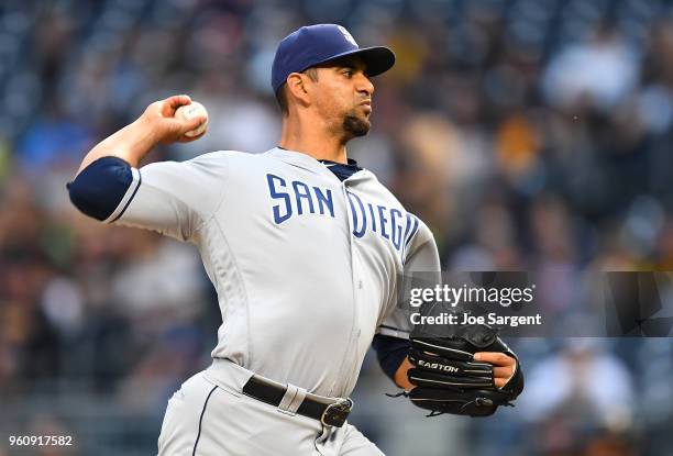 Tyson Ross of the San Diego Padres pitches during the game against the Pittsburgh Pirates at PNC Park on May 18, 2018 in Pittsburgh, Pennsylvania.