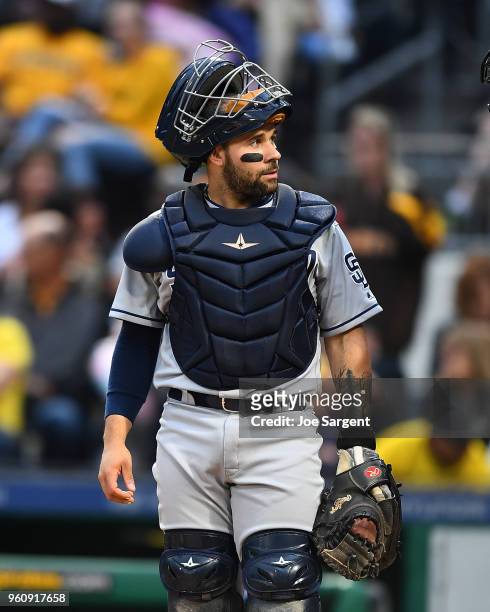 Raffy Lopez of the San Diego Padres in action during the game against the Pittsburgh Pirates at PNC Park on May 18, 2018 in Pittsburgh, Pennsylvania.