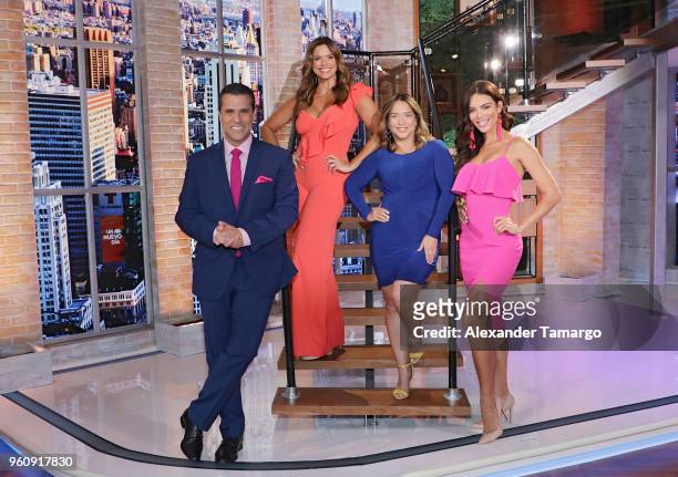 Marco Antonio Regil, Rashel Diaz, Adamari Lopez and Zuleyka Rivera on the new set of "Un Nuevo Dia" at Telemundo Center on May 21, 2018 in Doral,...