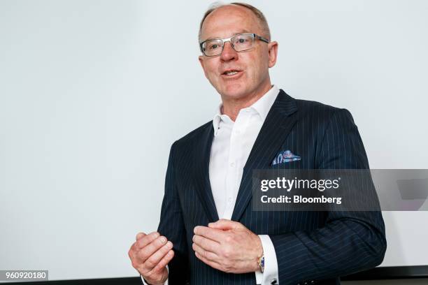 Pekka Vauramo, incoming chief executive officer of Metso Oyj, gestures during a news conference announcing Vauramo as the new CEO, at the company's...