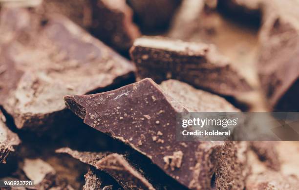 close-up of raw artisan chocolate - theobroma imagens e fotografias de stock