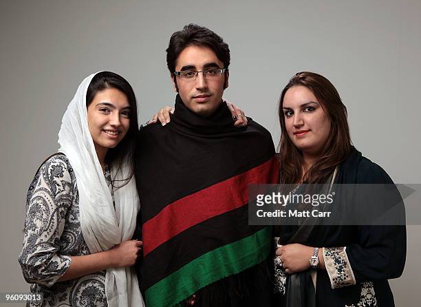 Aseefa Bhutto Zardari, Bilawal Bhutto Zardari and Bakhtawar Bhutto Zardari pose for a portrait during the 2010 Sundance Film Festival held at the...