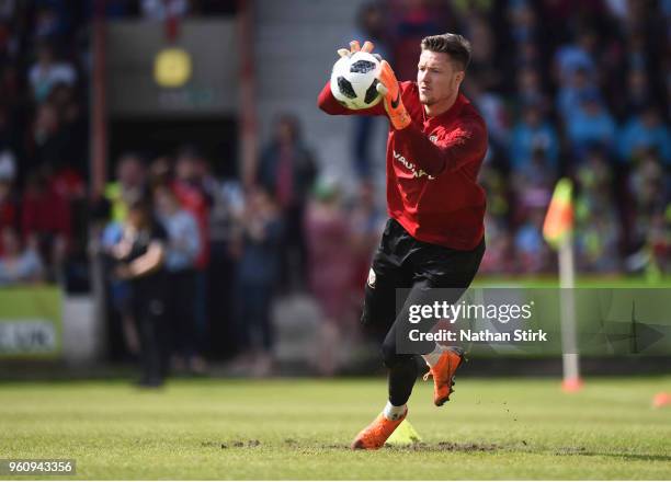 Wayne Hennessey of Wales during a training session a the Racecourse Ground on May 21, 2018 in Wrexham, Wales.