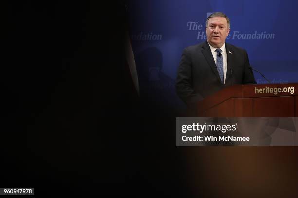 Secretary of State Mike Pompeo speaks at the Heritage Foundation May 21, 2018 in Washington, DC. Pompeo spoke on the topic of "After the Deal: A New...