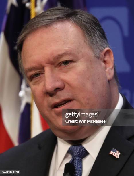 Secretary of State Mike Pompeo speaks at the Heritage Foundation May 21, 2018 in Washington, DC. Pompeo spoke on the topic of "After the Deal: A New...