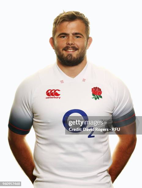 George Mcguigan of England poses for a portrait during the England Elite Player Squad Photo call held at Pennyhill Park on May 21, 2018 in Bagshot,...