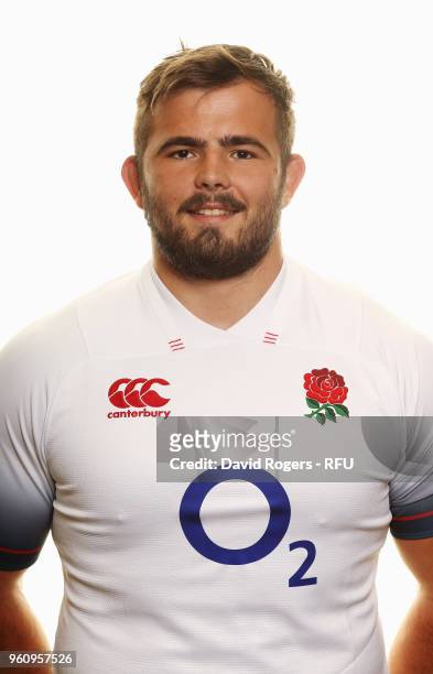 George Mcguigan of England poses for a portrait during the England Elite Player Squad Photo call held at Pennyhill Park on May 21, 2018 in Bagshot,...