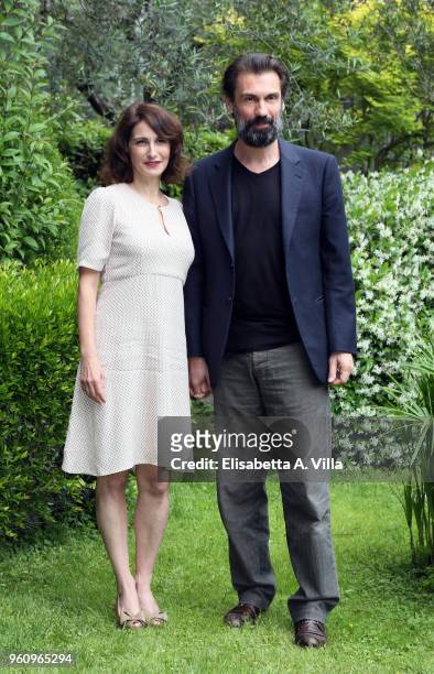 Lorenza Indovina and Fabrizio Gifuni attend a photocall for 'Prima Che La Notte' Rai Fiction at Viale Mazzini on May 21, 2018 in Rome, Italy.