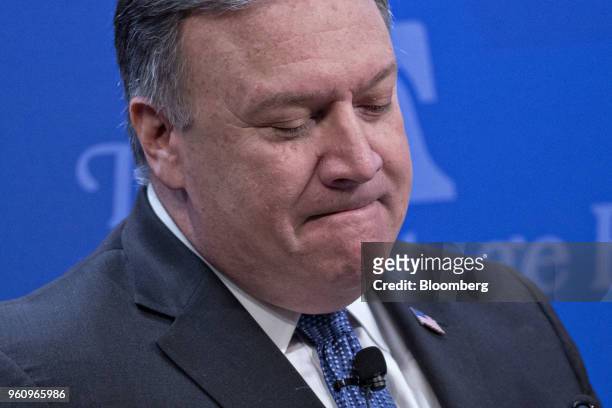 Mike Pompeo, U.S. Secretary of state, pauses while speaking at the Heritage Foundation in Washington, D.C., U.S., on Monday, May 21, 2018. Pompeo...
