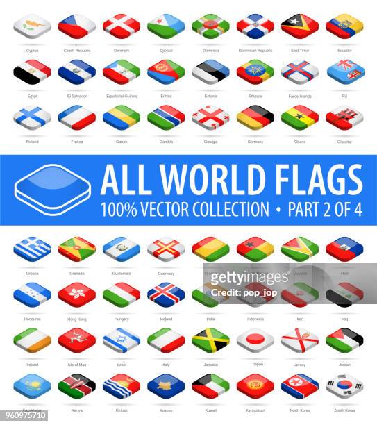 world flags - vector isometric rounded square glossy icons - part 2 of 4 - metric system stock illustrations