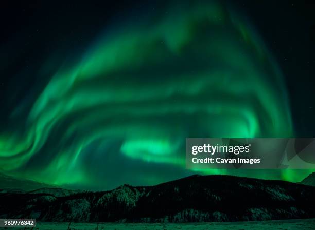 majestic view of mountains against aurora borealis at northern rocky mountains provincial park - whitehorse bildbanksfoton och bilder