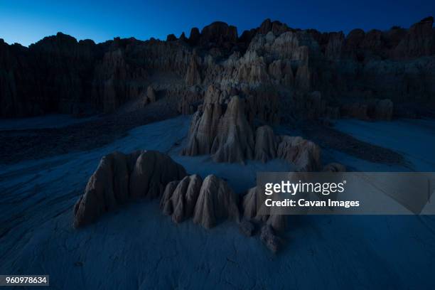 scenic view of cathedral gorge state park against clear sky at night - cathedral gorge stock pictures, royalty-free photos & images