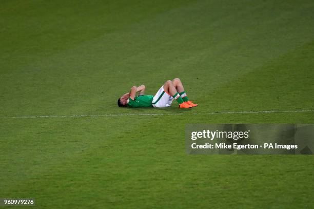 Republic of Ireland's players lie down dejected after the penalty shoot out