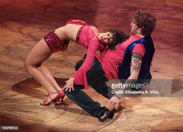 Actor Stefano Masciolini and his dance partner Alessandra Mason perform on the 'Ballando Con Le Stelle' TV show at the RAI Auditorium on January 23,...