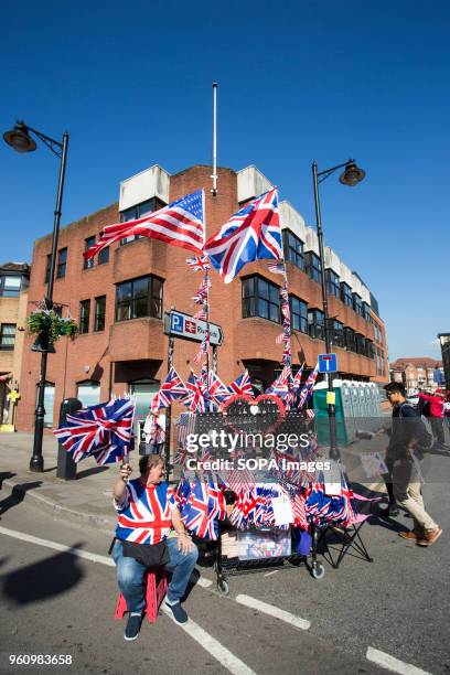 Street vendor seen selling union flags in Windsor. The wedding of Prince Harry and Meghan Markle was held on 19 May 2018 in St George's...