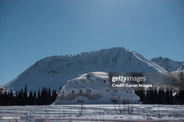 concrete igloo against mountains and sky at denali highway - igloo isolated stock pictures, royalty-free photos & images