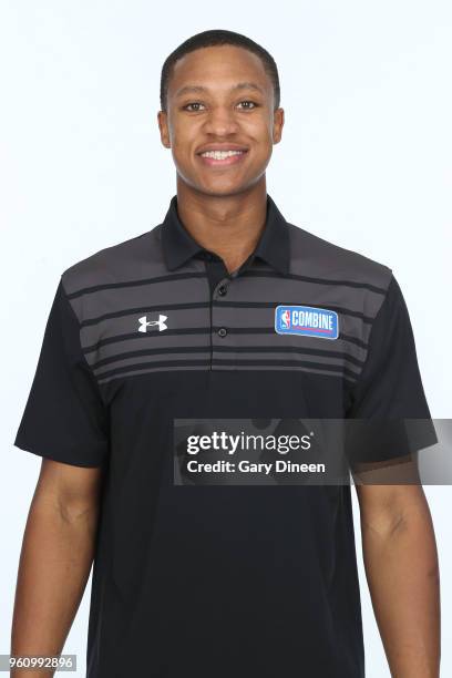 Devon Hall poses for a head shot at the Body Image station for the Medical Evaluation portion of the 2018 NBA Combine powered by Under Armour on May...