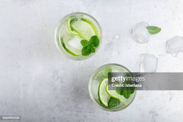 iced cold lemonade with fresh lime and juice - 冷たい飲み物 ストックフォトと画像