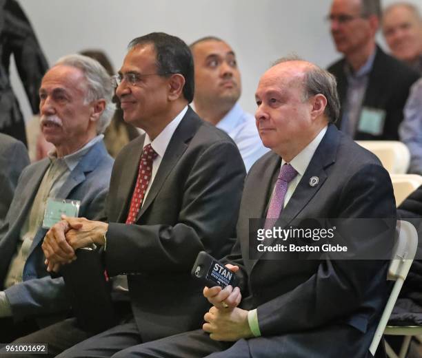 State senator Stanley C. Rosenberg, right, waits to speak during the Massachusetts Climate Leadership Summit at UMass Amherst in Amherst, MA on April...