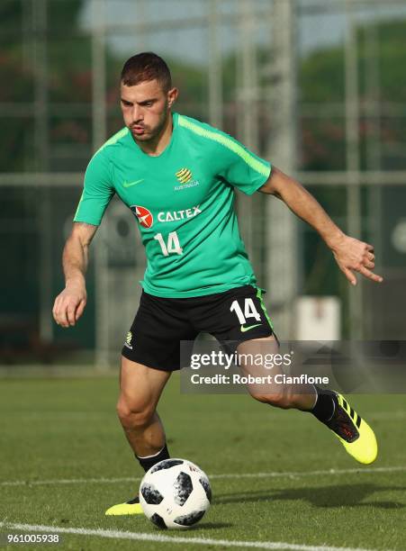 James Troisi of Australia controls the ball during the Australian Socceroos Training Session at Gloria Football Club on May 21, 2018 in Antalya,...