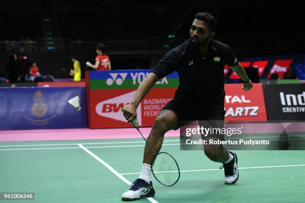 Prannoy HS of India competes against Anthony Joe of Australia during Preliminary Round on day two of the BWF Thomas & Uber Cup at Impact Arena on May...