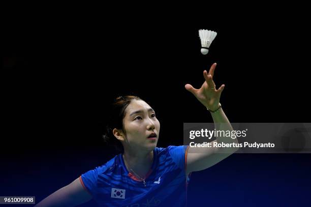 Sung Ji Hyun of Korea competes against Evgeniya Kosetskaya of Russia during Preliminary Round on day two of the BWF Thomas & Uber Cup at Impact Arena...