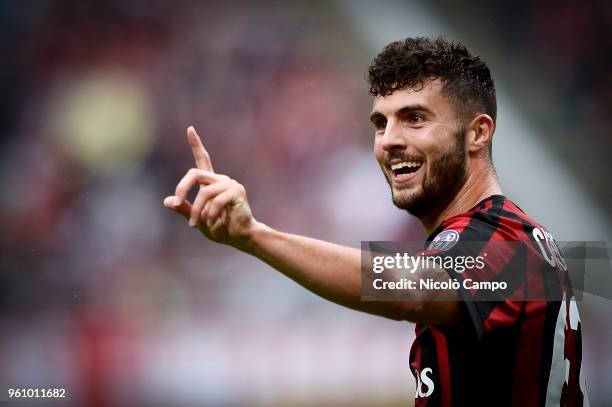 Patrick Cutrone of AC Milan gestures during the Serie A football match between AC Milan and ACF Fiorentina. AC Milan won 5-1 over ACF Fiorentina.