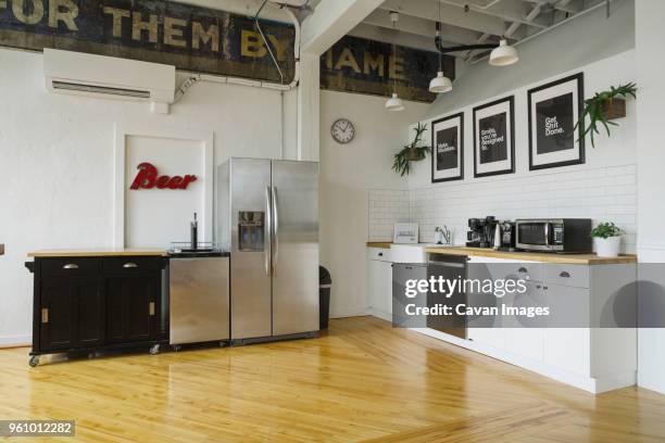 interior of modern office kitchen - microwave photos et images de collection