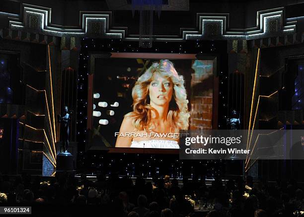 In Memorium screen to actress Farrah Fawcett at the 16th Annual Screen Actors Guild Awards held at the Shrine Auditorium on January 23, 2010 in Los...