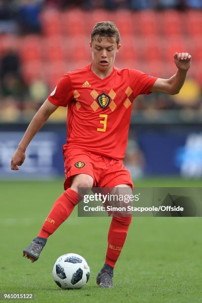 Siebe Vandermeulen of Belgium in action during the UEFA European Under-17 Championship Semi Final match between Italy and Belgium at the Aesseal New...