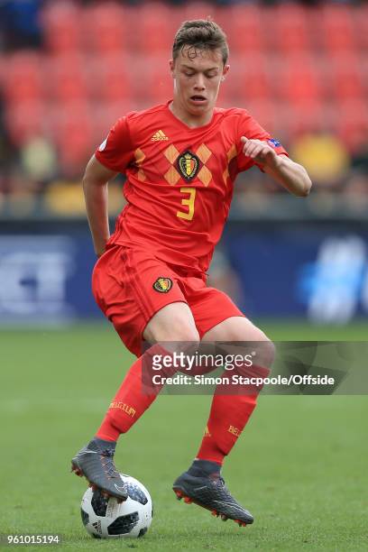 Siebe Vandermeulen of Belgium in action during the UEFA European Under-17 Championship Semi Final match between Italy and Belgium at the Aesseal New...